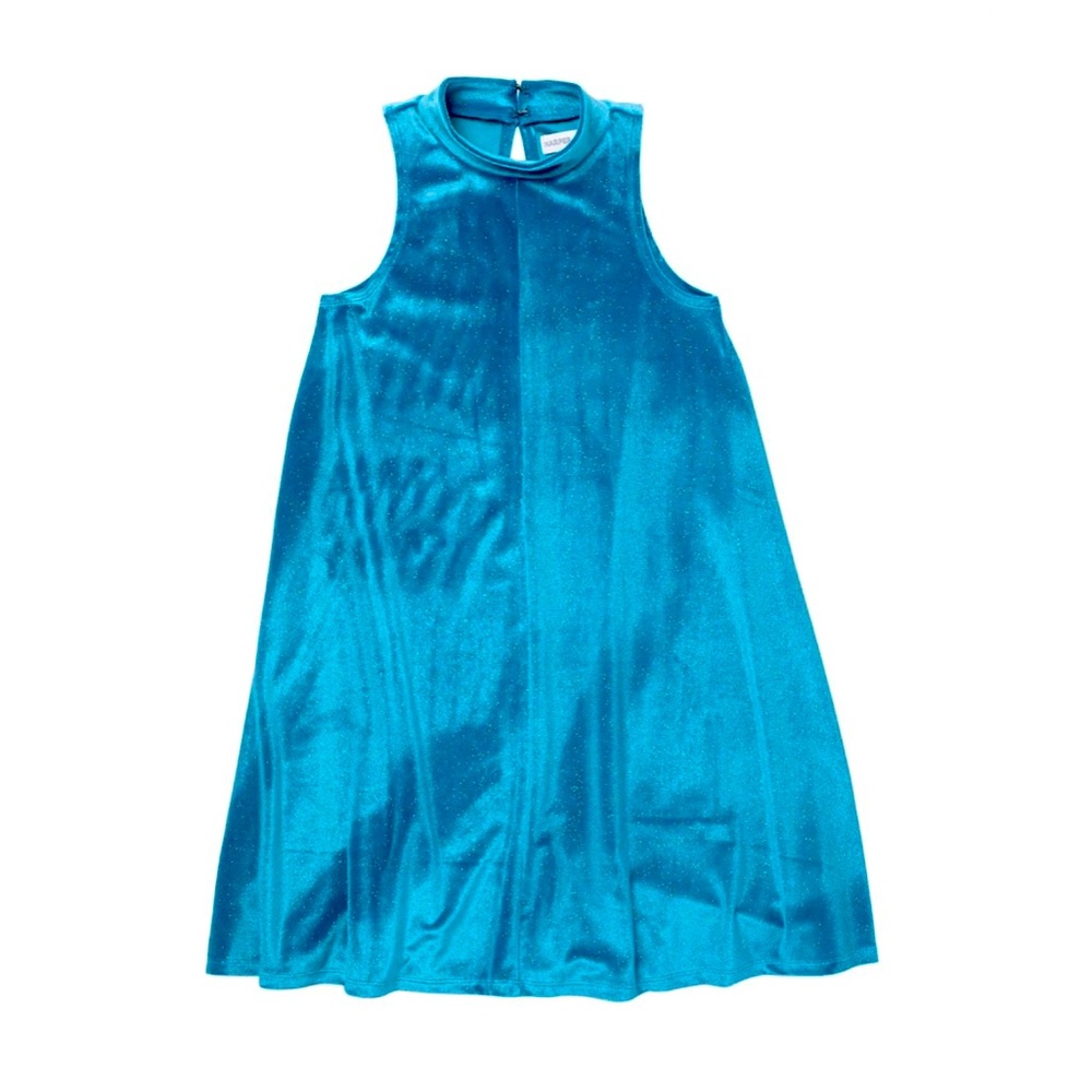 Harper Canyon Girls Mock Neck Sparkle Velour Dress In Teal Ocean